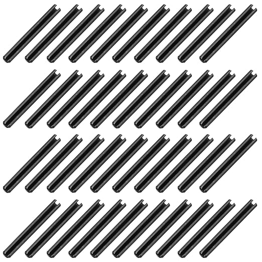 MECCANIXITY 120Pcs Slotted Split Roll Pins 3/25 Inch(3mm) Dia. 1-2/5 Inch(35mm) Length 65Mn Steel Spring Tension Expansion Dowels for Secure Fastening, Black
