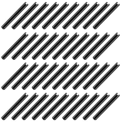 MECCANIXITY 120Pcs Slotted Split Roll Pins 3/25 Inch(3mm) Dia. 1-2/5 Inch(35mm) Length 65Mn Steel Spring Tension Expansion Dowels for Secure Fastening, Black