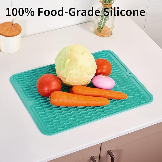 ZLR Silicone Dish Drying Mat & Heat Resistant Trivet (12" x 16") - Waterproof Counter Protector for Air Fryer, Coffee Maker - Non-Slip, BPA Free Kitchen Pad, Easy Clean Dishwasher Safe (Mint Green) - Image 9