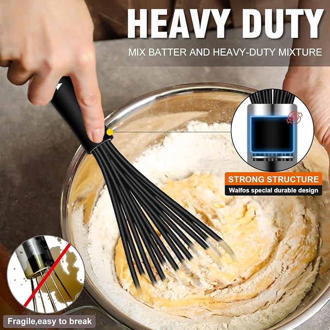 Silicone Whisks set with 7+5in mini stainless steel whisk, Non Scratch Coated 7+9+11in Whisks for Nonstick Cookware,Premium for Blending, Whisking, Beating, Frothing & Stirring - Image 3