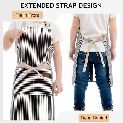 2 Pack Stripes Kids Apron, Kids Cooking Aprons with 2 Pockets, Cute Aprons for Cooking for Boys and Girls