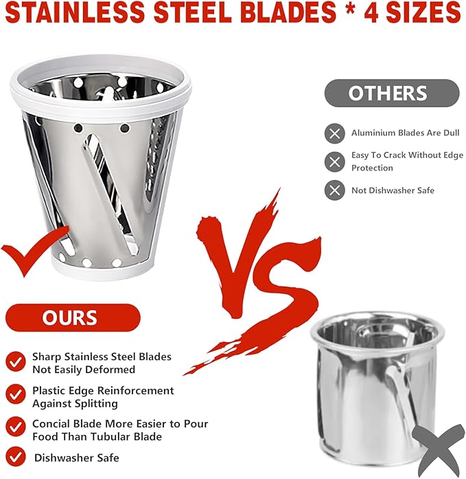 Upgraded Version - Cheese Grater Slicer Shredder Attachments for All KitchenAid Stand Mixers, Food Slicers Salad Maker Accessory Vegetable Chopper with 4 Blades Dishwasher Safe - Image 5