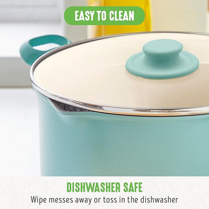 GreenLife 6QT Nonstick Stockpot with Straining Lid, Soft Grip, PFAS-Free Ceramic, Pour Spout, Multipurpose Cooking Pot, Sauces & Soups, Milk Pan, Stay-Cool Handles, Dishwasher & Oven Safe, Turquoise - Image 9