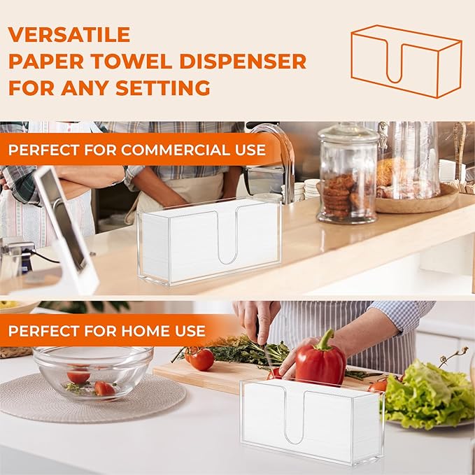 2PACK Paper Towel Holder, Countertop Paper Towel Dispenser Bathroom Paper Hand Towels Dispensers Clear Acrylic Napkin Holder Suitable for Z-fold, C-fold or MultiFold Trifold for Bathroom Kitchen - Image 6