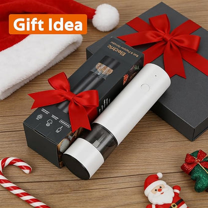 Rechargeable Electric Salt and Pepper Grinder Set, Automatic Pepper Mill with Adjustable Coarseness & One-Hand Operation, Large Capacity Battery-Powered Shakers for Cooking, Kitchen, Gifts (1, White)