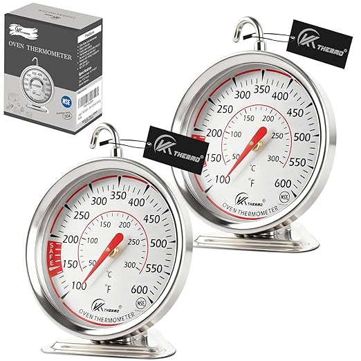 Oven Thermometer 2.4 Inch Oven Temperature Gauge with 360° Rotating Hook Baking Thermometer Hang or Stand Design 50-300°C/100-600°F for Gas/Electric Ovens, Grill, BBQ