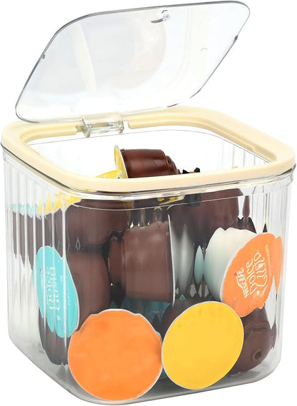 Coffee Pod Holder with Press-Top Lid, Clear BPA-Free Plastic Coffee Capsule Storage Bin Compatible with Nespresso & Keurig K-Cup Pods, Space Saving for Kitchen, Office, Pantry