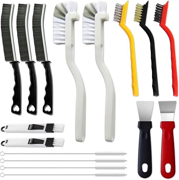 16Pcs Crevice Cleaning Brush Set, Hard Bristle Scrub Brushes Tools for Deep Cleaning Gap,Window Groove Cleaning Brush for Sliding Door, Sill, Tile Lines, Shutter, Corner, Sink, Teapot, Bottle (16 Pcs) by Dsyrvd