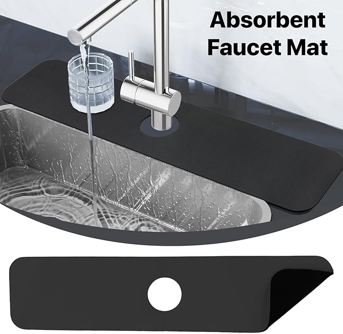 Bloss Black Dish Drying Mat + Faucet Mat for Kitchen Sink, Kitchen Sink Mats with Non-Slip Rubber Backed, Sink Matt for Kitchen Sink - 2PCS - Image 3