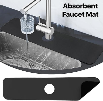 Bloss Black Dish Drying Mat + Faucet Mat for Kitchen Sink, Kitchen Sink Mats with Non-Slip Rubber Backed, Sink Matt for Kitchen Sink - 2PCS - Image 3
