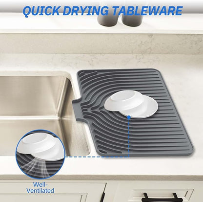 Dish Drying Mat for Kitchen Counter, with Built-in Drain Lip, 18x11.8 inch, Food-Grade Silicone, Easy Clean Pad for Countertop Protection, Heat Resistant, Easy Clean, Multi-Functional Use (Grey) - Image 9