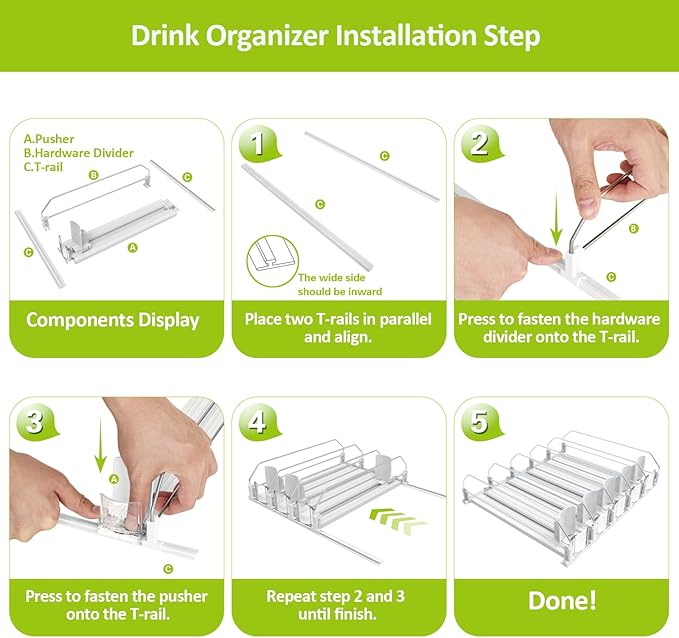 IBORING Drink Organizer for Fridge,Self Pushing Fridge Drink Organizer,Automatic Drink Dispenser for Fridge-Holds up to 15 Cans, 14.96inch, White - Image 7
