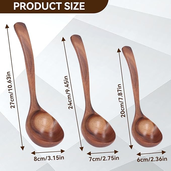 Wooden Ladle, 7.87inch Soup Ladle Wooden Serving Spoon Soup Spoon Ladle for Cooking, Serving and Stirring Kitchen Ladles for Stew Sauces (S) - Image 3