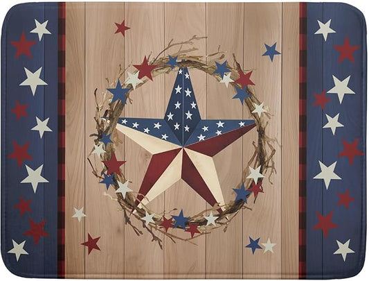4th of July Dish Drying Mat for Kitchen Counter Patriotic Farmhouse Rustic Microfiber Absorbent Dish Draining Reusable Washable Foldable Extra Large 18"x24" by Unknown