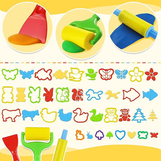 Dough Tools with 40 pcs Plastic Dough Cutters Animal Shapes, 3 pcs Basic Dough Tools - Image 3