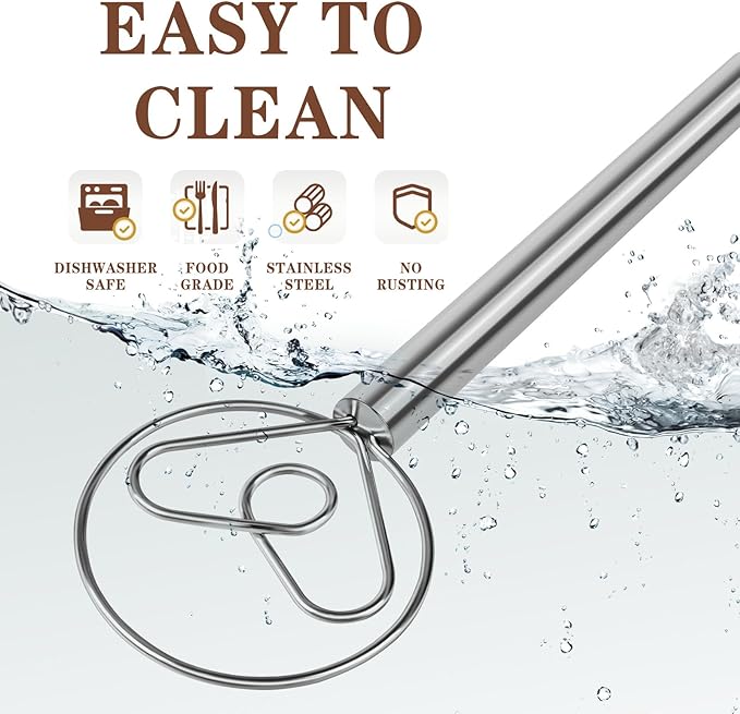 TEEVEA Danish Dough Whisk with Stainless Steel Hook Dutch Style Bread Mixer for Sourdough Baking Tools - Image 6