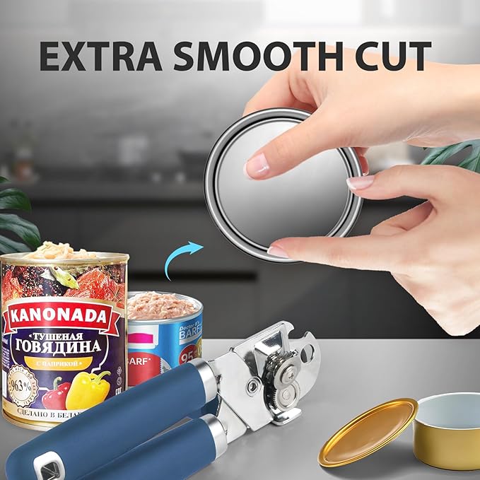 Safring Can Opener Manual, Heavy Duty Handheld Strong Can Opener with Soft Touch Handle, Sharp Blade Smooth Edge, Can Openers with Multifunctional Bottle Opener, Blue - Image 7