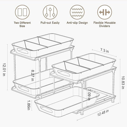 Sevenblue Under Sink Organizer, Bathroom Organizers and Storage, 2 Tier Multi-Use Pull Out Cabinet Organizer with Hang Hooks and Cups (transparent, 2 Pack) - Image 6