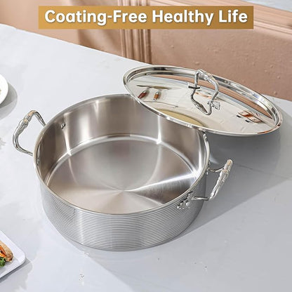 DELARLO Tri-Ply Stainless Steel 8QT Stock Pot,13 inch Everyday Pan with Lid, Kitchen Induction Deep Saute Pan,shabu shabu pot High Side Cooking Hot Pot Oven Safe Up to 600℉