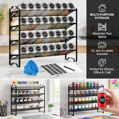 Simple Trending Spice Rack Organizer with 32 Empty Spice Jars, 64 Spice Labels, Chalk Marker and Funnel Set for Cabinet, Countertop, Kitchen, Pantry or Wall Mount, Black - Image 7