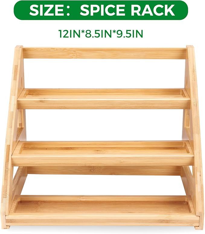 Spice Rack, Spice Organizer -3 Tier Bamboo Spice Racks, Solution for Spice Storage in Kitchens, Countertops，Storage Rooms and Other Places - Image 2