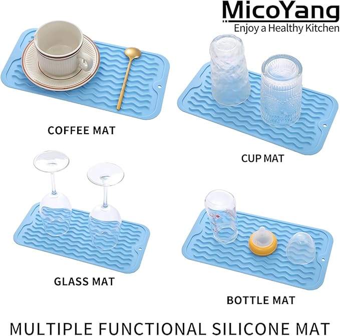 MicoYang Silicone Dish Drying Mat for Multiple Usage,Easy clean,Eco-friendly,Heat-resistant Silicone Mat for Kitchen Counter or Sink,Refrigerator or Drawer Liner Light Blue S 12 inches x 6 inches - Image 4