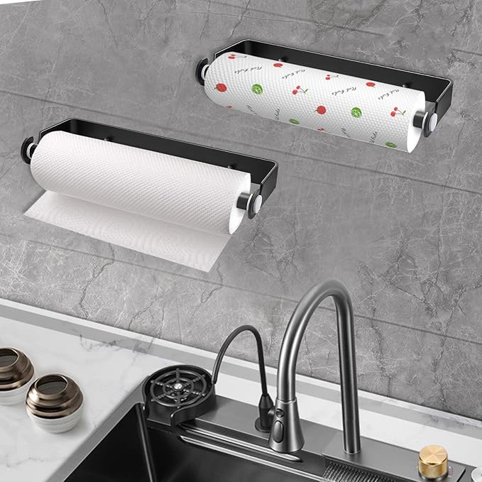 Under Cabinet Paper Towel Holder, Adhesive or Drill Mount Paper Towel Holder, Wall Mount Paper Towel Holders for Kitchen or Bathroom (Black) - Image 3