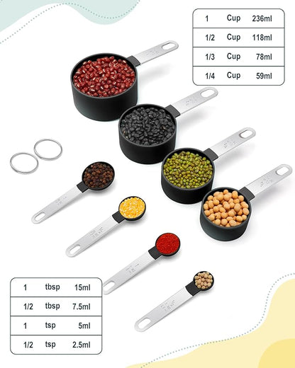 Measuring Cups and Spoons Set of 8 Pieces, nesting measuring cups for Measuring Dry or Liquid Ingredients, Stainless Steel Handle, Kitchen Gadgets for Cooking & Baking （Black） - Image 2