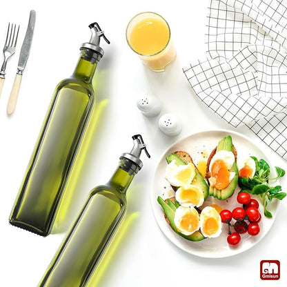 GMISUN Olive Oil Dispenser Bottle 2 Pack, Olive Oil Dispenser for Kitchen 17oz, Glass Cooking Soy Sauce Bottle Container Cruet with Plastic Pourer Spout, Green - Image 7
