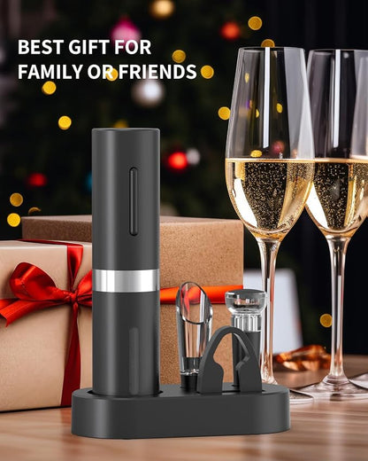 CIRCLE JOY Electric Wine Bottle Opener Set Rechargeable Wine Corkscrew Cordless Wine Set with Charging Base, Foil Cutter, Wine Aerator Pourer and Wine Stopper, Black - Image 6