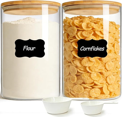ComSaf 2Pcs Large Glass Storage Containers with Lids 4Qt, 1 Gallon Wide Mouth Flour Sugar Storage Containers, Large Capacity and Sealed for Rice, Cereal, Oat, Easy Clean and Scoop, Pantry Organization by ComSaf