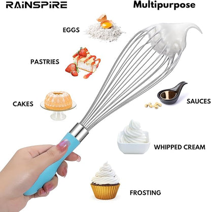 Rainspire 12-Inch Wire Whisk Stainless Steel, Balloon Whisks for Cooking, Wisk Wisking Tool With Soft Silicone Handle, Thick Durable Whisker for Blending, Beating, Whisking, Stirring, Blue - Image 5