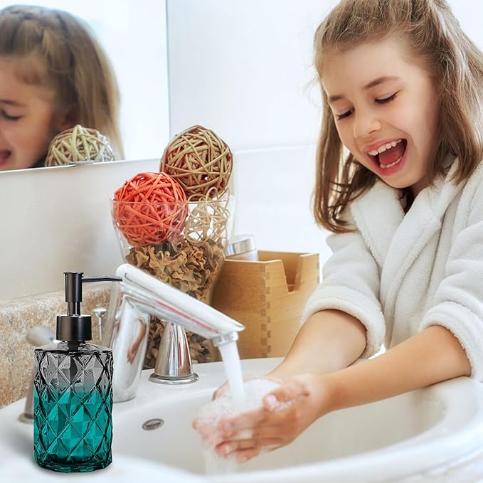 Topsky Glass Soap Dispenser with Plastic Pump, 330ml Liquid Hand Soap Dispenser, Rustproof Pump for Kitchen & Bathroom, Great for Lotions, Essential Oil, Liquid Soaps Clear Black - Image 8