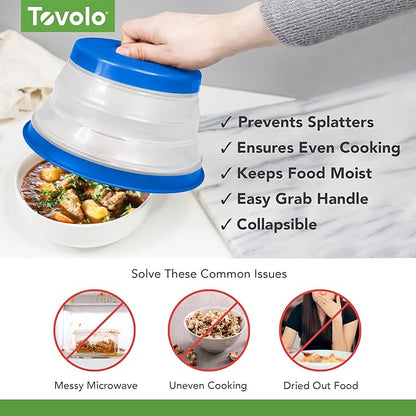 Tovolo Microwave Splatter Cover for Food, Small (Blue) - Collapsible & Vented Silicone Splatter Guard Lid - Microwave Plate & Dish Cover with Handle - BPA-Free Kitchen Gadget for Meal Prep - Image 3
