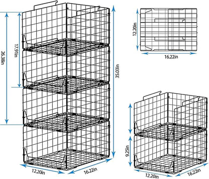 Jakyitvi Stackable Closet Organizers and Storage Bins 4 Pack, Sturdy Metal Clothes Storage Container for Clothes Pants Sweaters, Black Folded Drawer Shelf Organizer for Closet Wardrobe