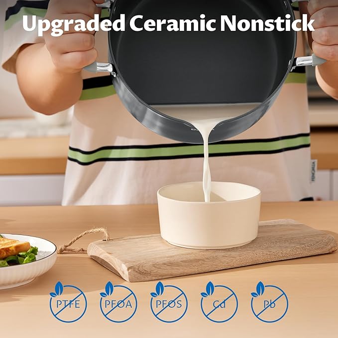 6 Quart Nonstick Stock Pot with Lid, BEZIA PFAS-Free Ceramic Soup Pot, Multipurpose Pasta Pot with Strainer Lid, Induction Cooking Pot, Silicone Handle, Compatible with All Cooktops, Dishwasher Safe - Image 4