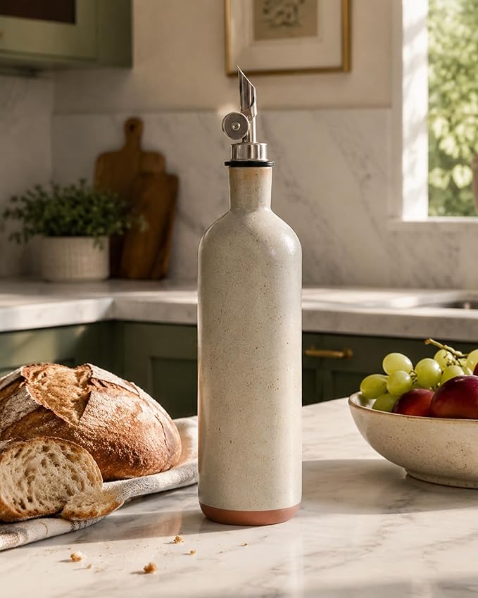 17 oz Ceramic Olive Oil Dispenser for Kitchen, 500ml Porcelain Oil Container with Stainless Spout, Premium Cruet for Cooking, Vinegar, Salad, Air Fryer - Sage Green