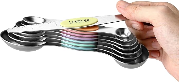 Spring Chef Stainless Steel Magnetic Measuring Spoons Set of 8 with Leveler, Metal Teaspoon & Tablespoon Measuring Spoons for Dry and Liquid Ingredients, Kitchen Gadgets for Baking & Cooking - Pastel - Image 8