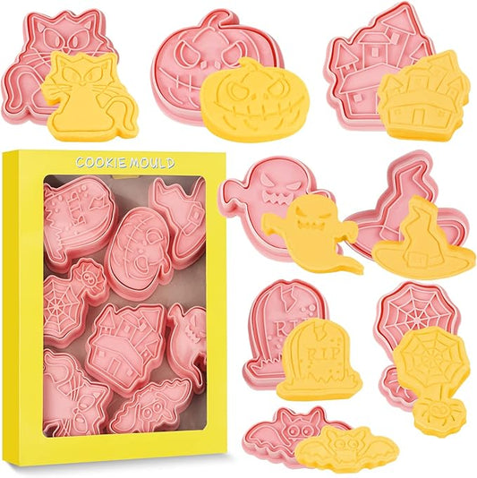 8 Pcs Cookie Cutters Set 3D Holiday Cookie Cutters for Party Baking Decoration (Halloween)