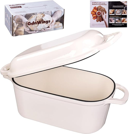 4.6 Quart Dutch Oven for Sourdough Bread Baking, Combo Oval Enameled Cast Iron Bread Pan with Lid, Bread Dutch Oven for a Crispy Crust, White by GdWings