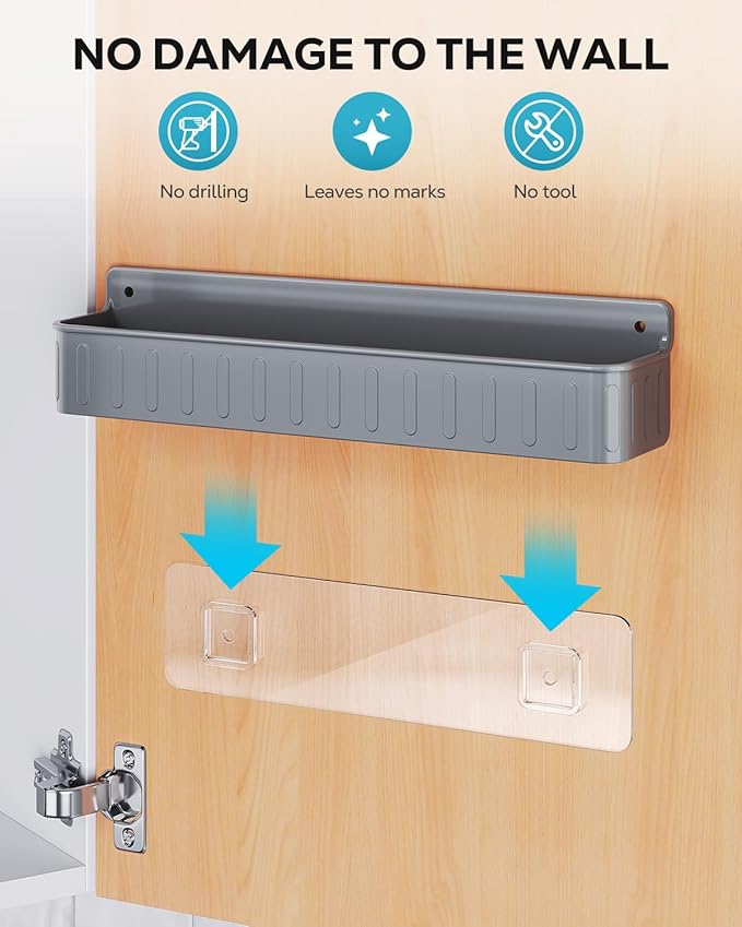 Nieifi Spice Rack Wall Mount, Spice Organizer for Spice Jars, Screw or Adhesive Hanging Organizer for Kitchen Cabinet or Pantry Door, 4 Pack, Grey, ABS Plastic - Image 3