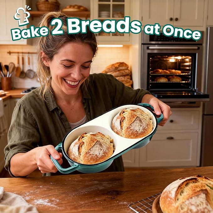 YONILL Mini Double Dutch Oven for Sourdough Bread Baking - Enameled Cast Iron Dutch Oven Pot with Lid and 5" Banneton Bread Proofing Basket Kit, Dual Round Bread Loaf Pan for Homemade Baking - Image 2