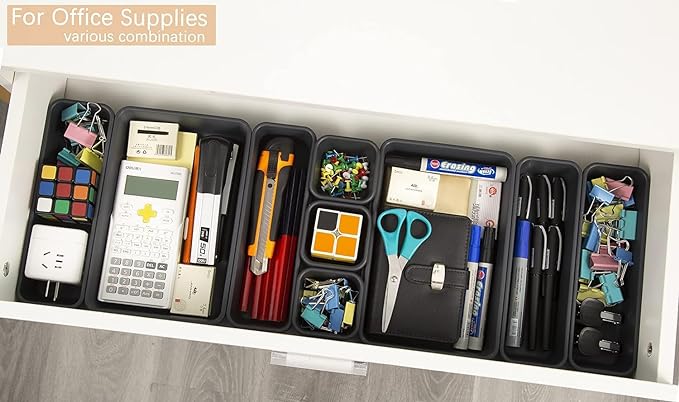 Kutesna 15 PCS Interlocking Desk Drawer Organizer Separator for Office,Bathroom,Kitchen,Makeup（Black） - Image 4