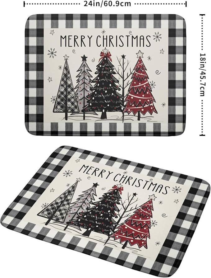Merry Christmas Tree Dish Drying Mat for Kitchen Counter 18x24 Inch Black Red Grey Xmas Plaid Print Absorbent Reversible Microfiber Drying Mats Kitchen Countertop Protector Dishes Drainer Rack Pad - Image 2