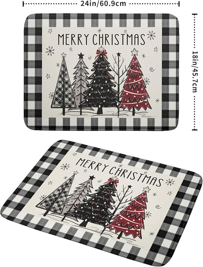 Merry Christmas Tree Dish Drying Mat for Kitchen Counter 18x24 Inch Black Red Grey Xmas Plaid Print Absorbent Reversible Microfiber Drying Mats Kitchen Countertop Protector Dishes Drainer Rack Pad - Image 2