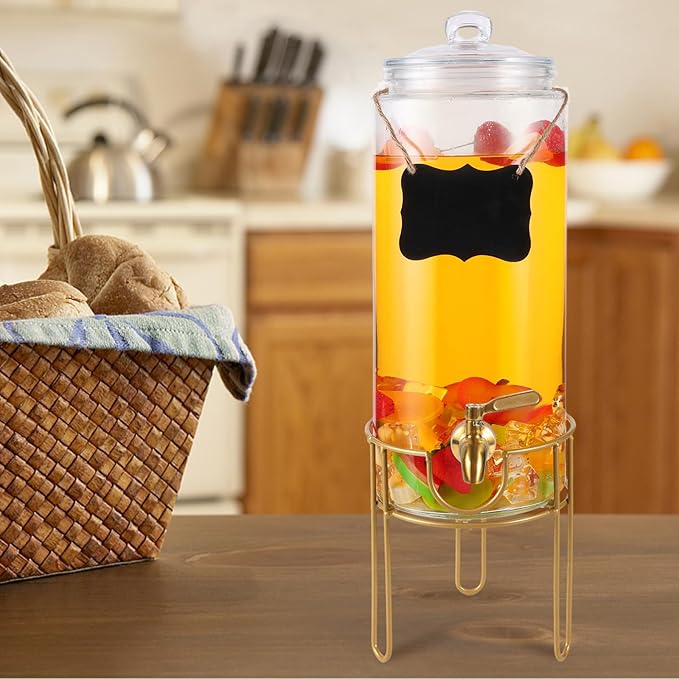 1.5 Gallon Drink dispenser, Glass Beverage Dispenser With Stand, Drink Dispensers for Parties With Stainless Steel Spigot + Marker & Chalkboard 100% Leakproof. Perfect For Parties And Daily Use - Image 5
