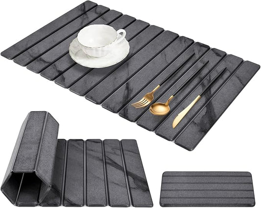 Extra Large Stone Dish Drying Mat for Kitchen Counter, 28"(L)×16"(W) Collapsible Quick Drying Dish Mats, Super Absorbent Drying Pad, Kitchen Counter Mats for Dishes, Bottles, Cups, Gray Mable by Unknown