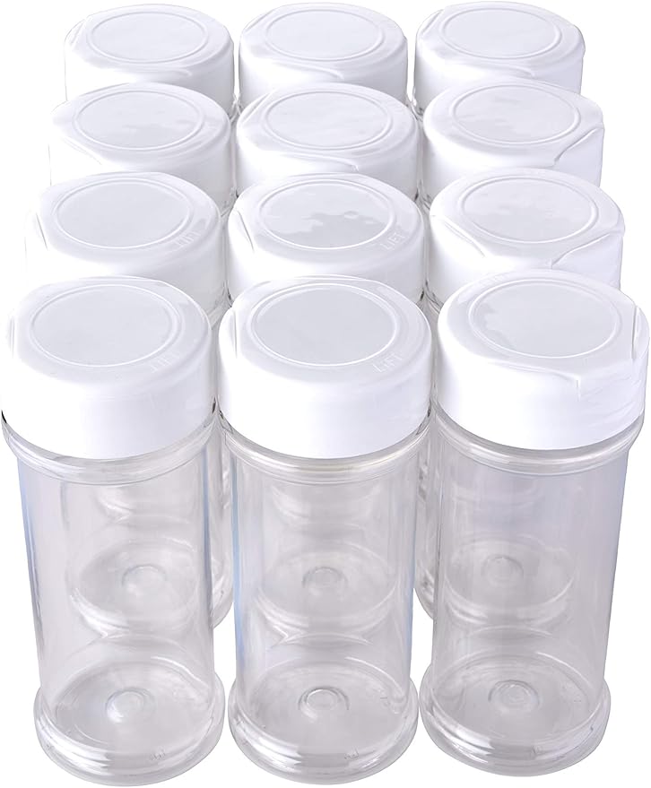 12 Pack of 6 Oz. Empty Clear Plastic Spice Bottles with White Sprinkle Top Lids For Storing and Dispensing Salt, Sweeteners and Spices - Food-Grade Spice Jars for Kitchen and Home Spice Organization - Image 3