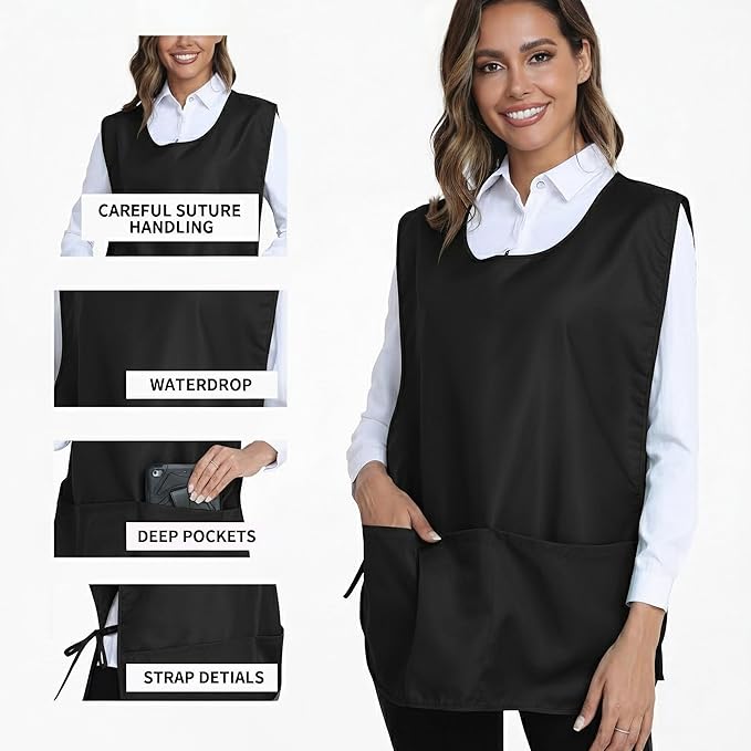 Xeoxarel Unisex Cobbler Apron with 3 Pockets, Smock Vest Apron, Suitable for Cooking，Kitchen，Garden，Hairstylist，Cleaning，Art