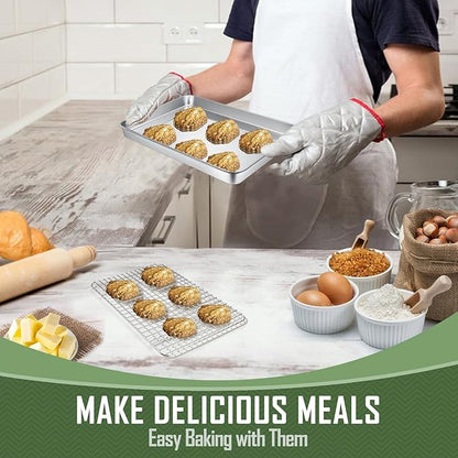 9 Inch Baking Sheet Pan with Cooling Rack Set, Joyfair Stainless Steel Toaster Oven Tray Pans with Grid Racks, Rectangular Bakeware for Cookie/Bacon, Heavy Duty & Rust-free, Dishwasher Safe